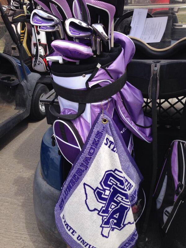 eli86faye's tweet photo. @OurSFA #LegacyLogo #golfing #PurpleClubs http://t.co/N4wxAvSpQH