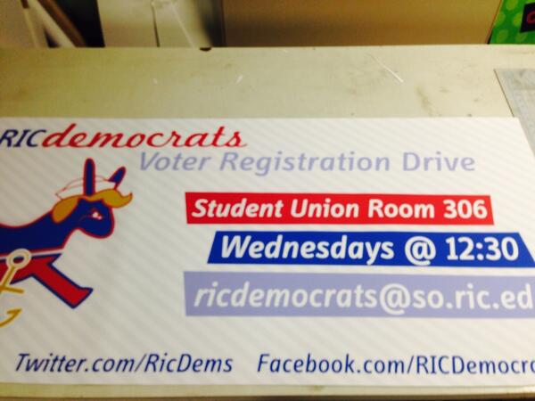 #RICDems new Voter Registration Table banner! Looks great. Great job by student marketing !
