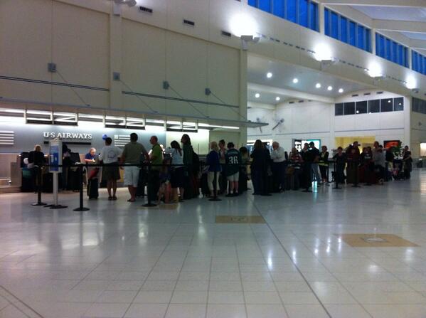 #USAIRWAYS the worst.Over 2 hours in your line-1:30 waiting 4 bus-1/2 hour 4 hotel