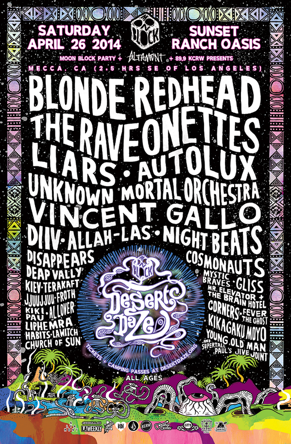 MoonBlockParty's tweet photo. #DesertDaze 2014 Lineup. Thanks @Altamont @Volcom @guitarcenter @obeyclothing  @lolipoprecords http://t.co/08D0Xq3gw9 http://t.co/99XX3HiTTu