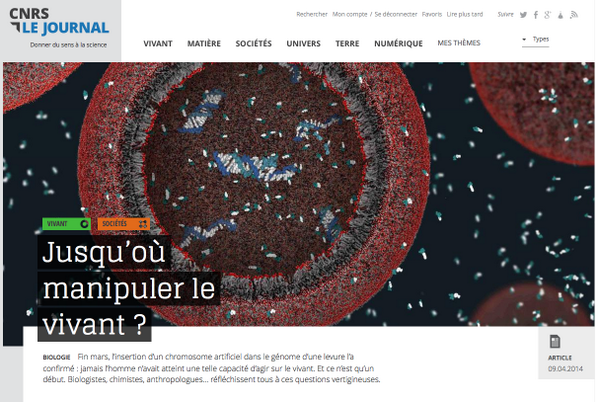 CNRS's tweet photo. «Jusqu’où manipuler le vivant ?» à découvrir sur #CNRSLejournal http://t.co/rELRrRKsIx cc @cdf1530 @EHESS_fr http://t.co/xMBdwELsmR