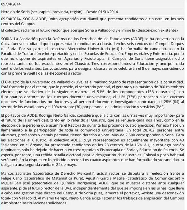 addesoria's tweet photo. ADDE, única agrupación estudiantil que presenta candidaturas en los 6 centros del Campus de Soria http://t.co/JAm7sPlCfk