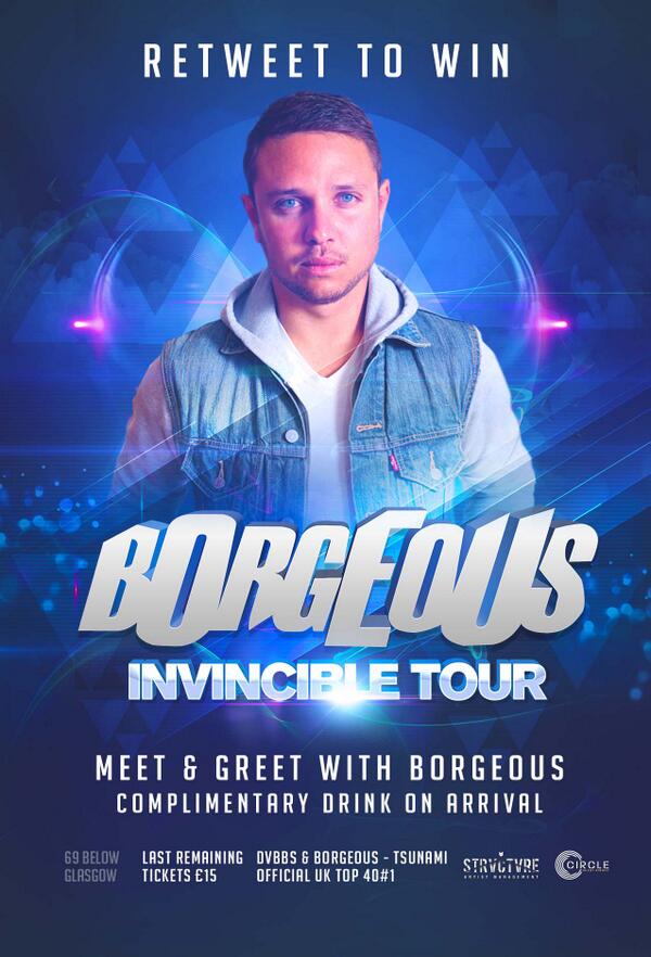 Retweet for a Meet &amp; Greet with <a href="/BorgeousMusic/">BORGEOUS</a> this Saturday. Last remaining tickets available from <a href="/ticketsscotland/">Tickets Scotland</a>