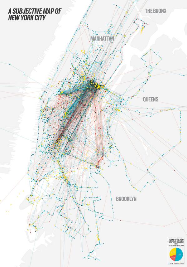 FastCoDesign's tweet image. A map of New York, drawn through the bike trails of lovers: f-st.co/2UAMB7b #infographic