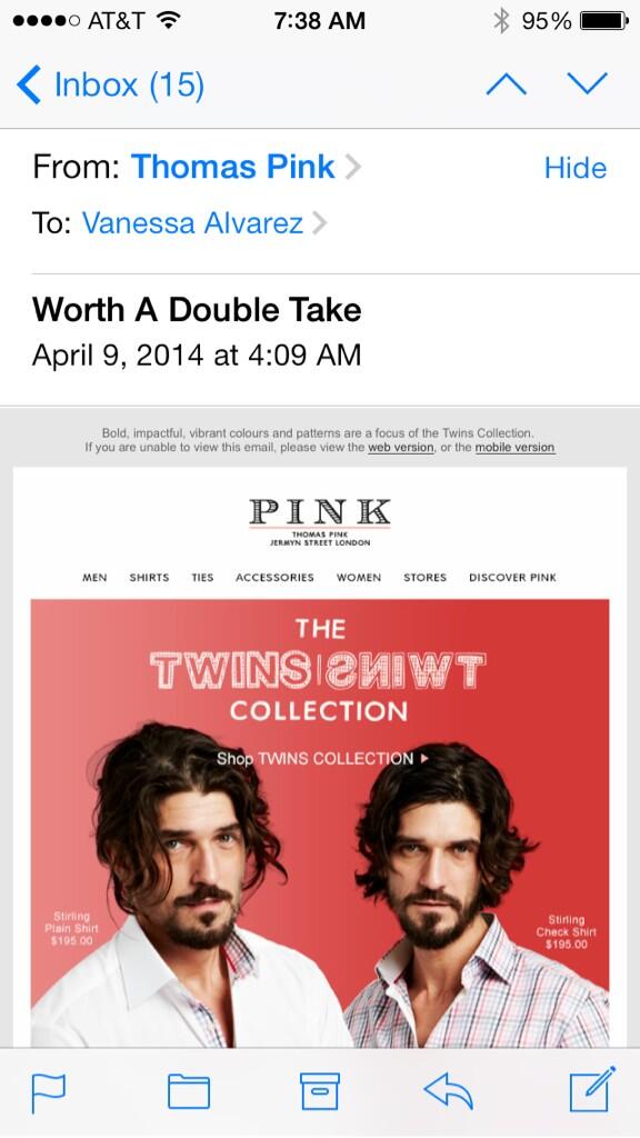 VanessaAlvarez1's tweet image. I only order women&apos;s shirts, why would you send me men&apos;s advertising @thomas_pink_?? #badanalytics #data