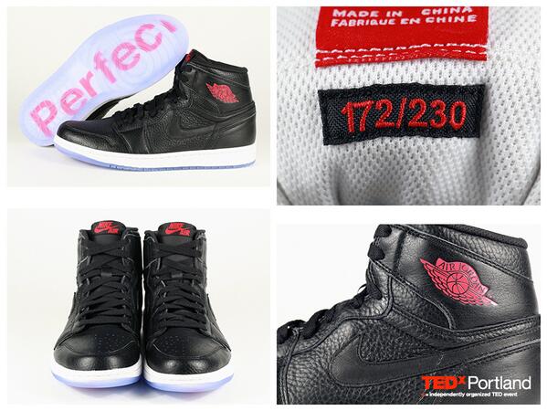 J23app's tweet image. TED x PDX "Perfect" Air Jordan 1 Men's pair. Limited to 230 pairs. Details -&amp;gt; l.j23.co/1gMiNUy