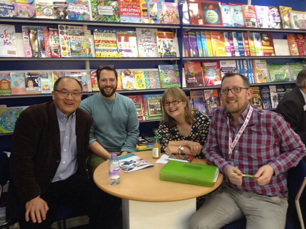 Friends &amp; colleagues. L to R: Jeremy (WKT), Sam (b small), Gwen (rights agent), Toby (Green Android) #lbf14