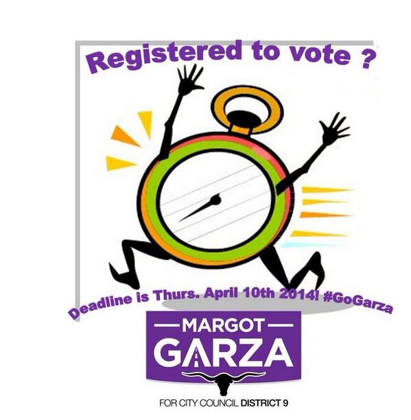 GoGarza's tweet image. REMEMBER: April 10th is the last day to register to vote so your voice is heard on May 10th ☑️ote Margot Garza