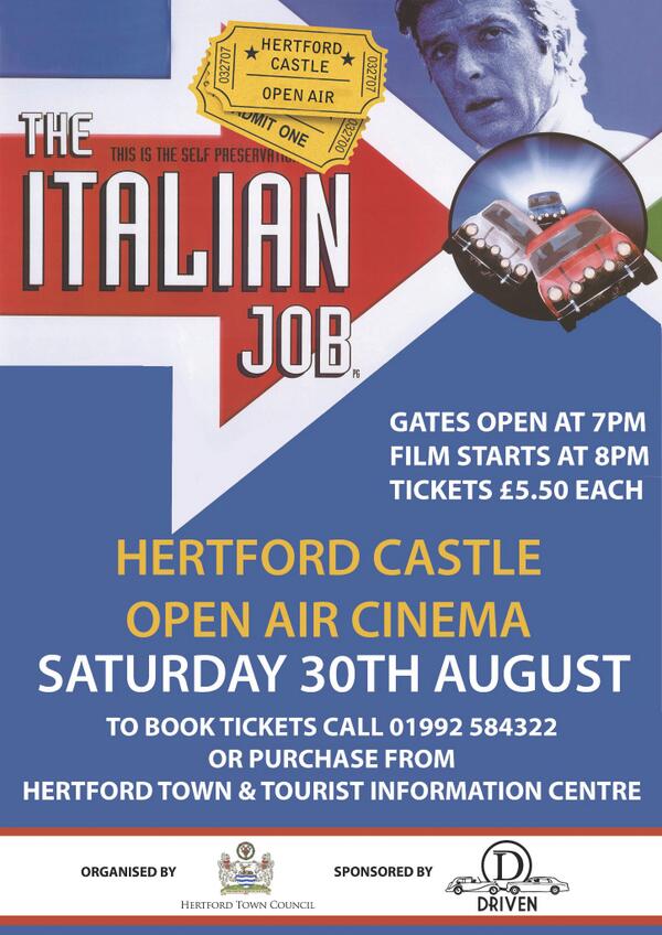 hertfordcastle's tweet image. We're putting on some fantastic events at the Castle this year. Open Air Cinema of The Original Italian Job anyone?