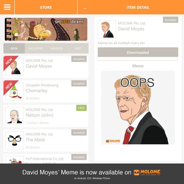 MOLOME's tweet photo. David Moyes' Meme is now available on MOLOME ! Download it now on MOLOME Store ! MOLOOO ^0^ http://t.co/K0SQOuaUF9