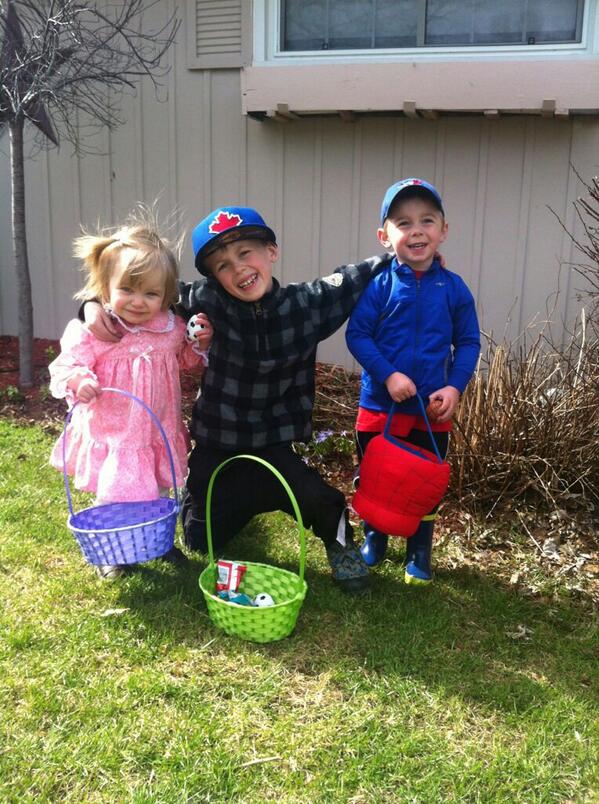 Easter at the Hartwick's #egghuntfun Maddux with his two cousins #familymemories