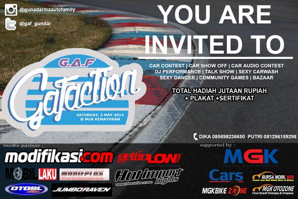 GAFACTION 2014, May 3rd at MGK Kemayoran gettinlow.com/gafaction-2014/ presented by <a href="/gaf_gundar/">Gunadarma.autofamily</a> #gettinlow #event #jakarta