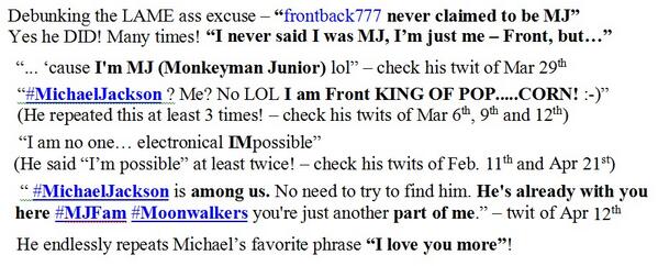 TrootResearch77's tweet photo. Debunking the LAME ass excuse
-“@frontback777 never claimed 2be MJ”-
Stop the games Front!Don't let urselves Bfooled! http://t.co/gt1aYmtGWd