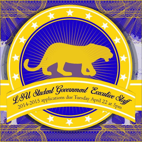 TheNextStepLSU's tweet image. Don't forget that exec staff applications are due today by 4 p.m. in room 150 of the Student Union!