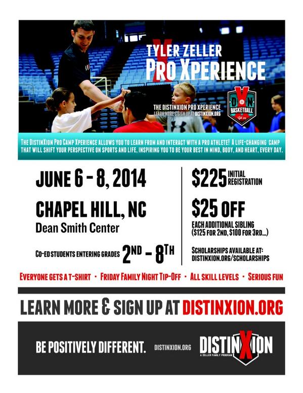 Thx Chapel Hill Sportswear for supporting <a href="/ZellerTyler/">Tyler Zeller</a> Pro Xperience <a href="/DistinXion/">DistinXion</a> camp! June 6-8 in Dean Dome.