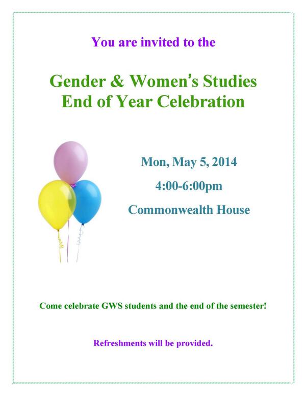 Join us for the GWS End of Year Celebration on May 5, 4-6pm, Commonwealth House.