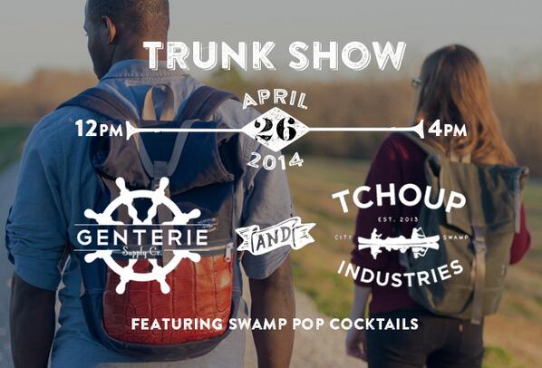 Genterie's tweet photo. Join us at the shop this Saturday to check out the amazing goods from nola-based @tchoupbags! http://t.co/9FpQybp1oB