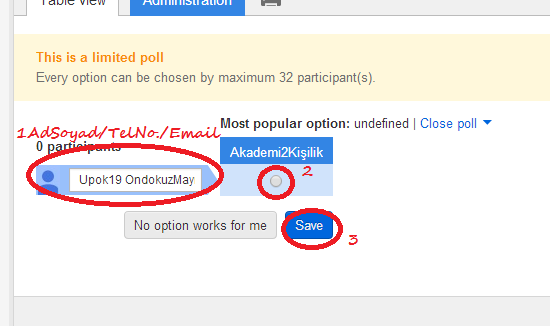 Linklerde isminizle birlikte telefon no. ve e-mail yazmanız kaydınızın ilk aşamasının gerçekleşmesi için zorunludur.