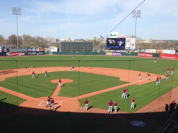 CoeAthletics's tweet photo. BB: Coe warms up for Cornell on a stunning day for baseball at Veterans Memorial Stadium. First pitch at 5 pm. http://t.co/edihSjzID5