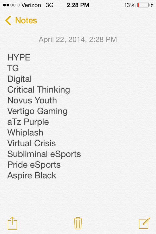 NextGen_League's tweet photo. Sign ups are closed. These are the 12 teams. Matches will start Friday. They will be bo5 Vetos http://t.co/STepbpTo3t