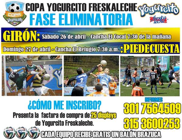 Extratiempotro1's tweet photo. Este fin de semana llega la Copa Yogurcito de Freskaleche a Girón y Piedecuesta... http://t.co/fsjWAUaqSf