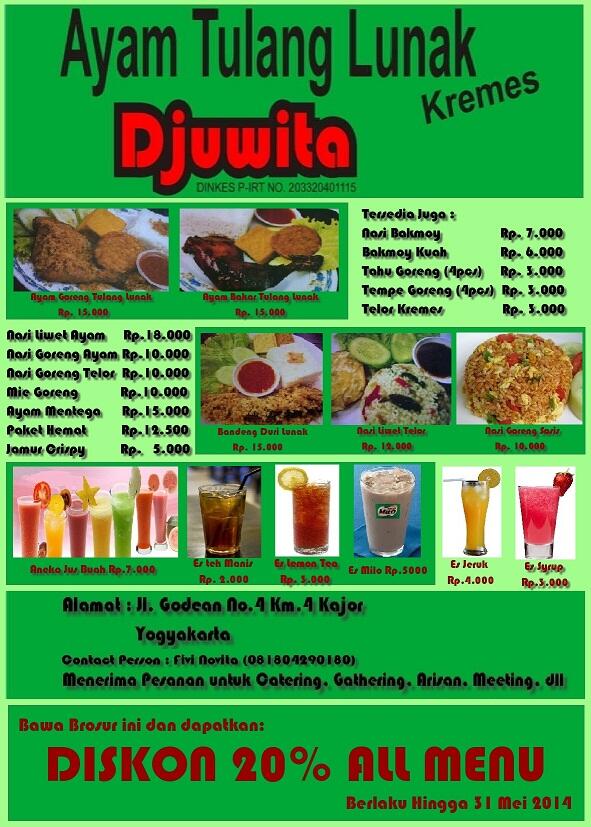 FiviNovita's tweet photo. Telah dibuka Ayam Tulang Djuwita di Jalan Godean No.4 Km.4 Kajor!!! Dapatkan DISCOUNT 20% ALL MENU !!! http://t.co/Qa6XtDVjgW