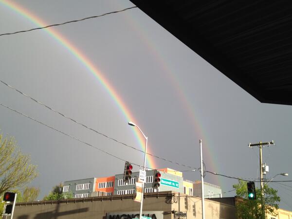 SquareOneApts's tweet photo. Remember Double Rainbow Thursday last week? Our pals @SunlightCafe sent us this. The pot-o-gold is at Square One! http://t.co/V2qWug0Hnk