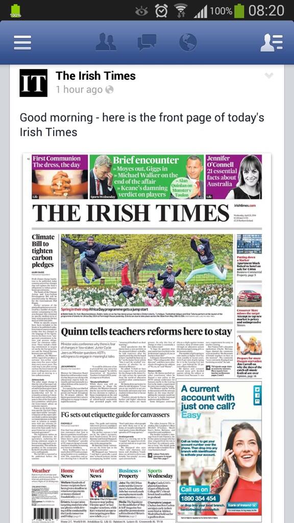 Delighted to see @AfricaDay launch make front page of today's @IrishTimes #AfricaDay