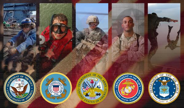 USArmy's tweet photo. Join us in saluting our Troops - @USNavy @USMC @USCG @USAirForce - and their families! #JoiningForces http://t.co/WCPHlkqccA