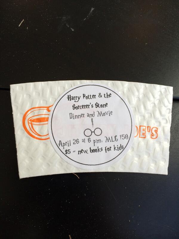 FirstBookUGA's tweet image. Ready for Saturday's Harry Potter event? Check out the MLC @JitteryJoes coffee sleeves tomorrow! #literacyismagical