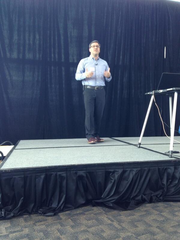 developidaho's tweet photo. Ryan Grisso says go watch Robocop to see software automation in action. #devID14 http://t.co/mIX28hmBc6