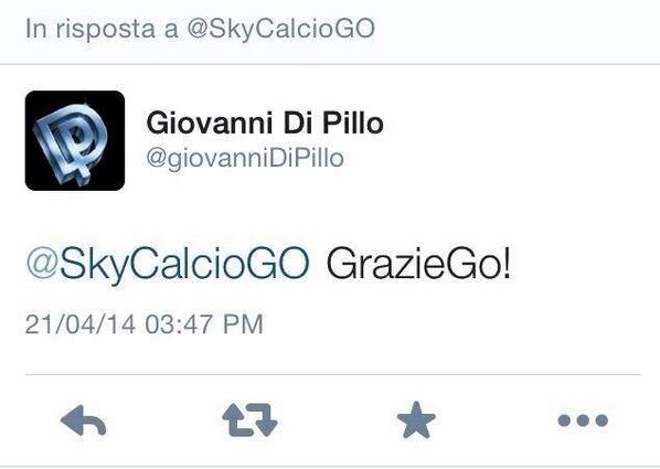 SkyCalcioGO's tweet photo. Il primo a twittare GrazieGO! E quindi nostro volto calcio è  @giovanniDiPillo !! http://t.co/qRXq6pHdXi