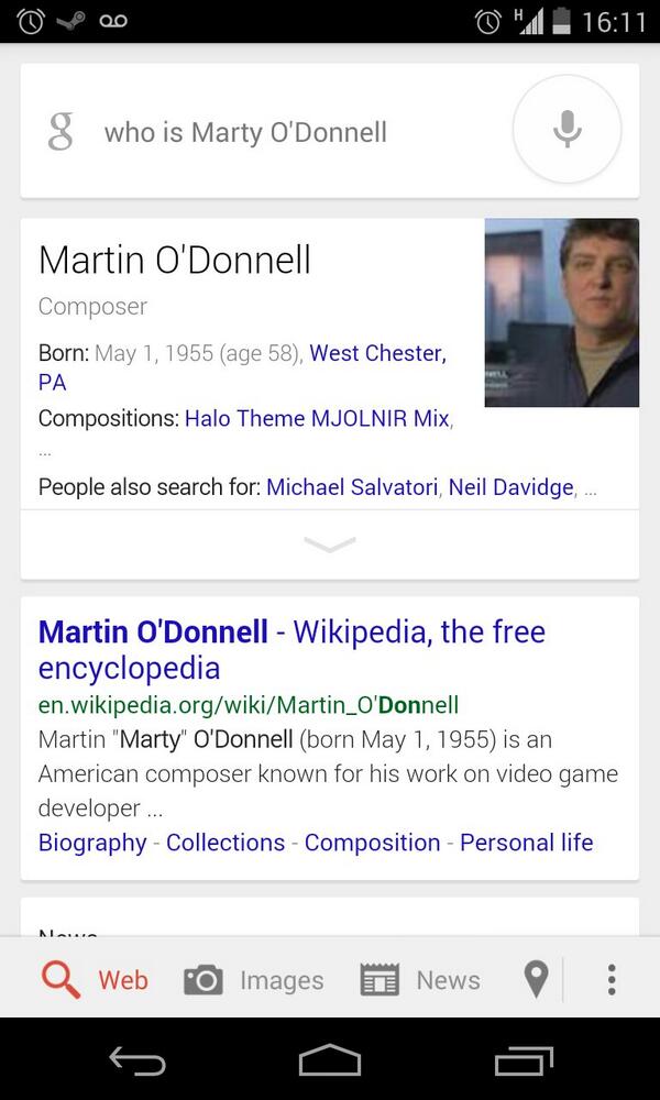 AwesomeRob029's tweet image. Ok Google, who is Marty O&apos;Donnell? 
Google now brings the A game. 
#Googlenowlauncher
