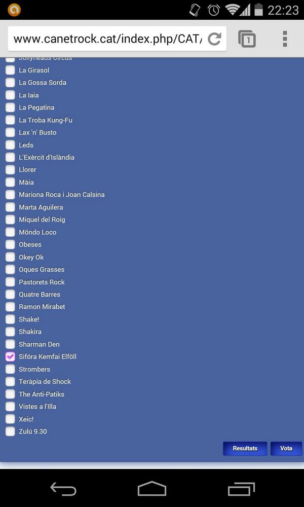 <a href="/marta_escobar/">Marta Escobar</a> RT G5RÀCIES als vostres vots, ja HEM PASSAT A 4a RONDA DEL CANET ROCK!
bit.ly/QExvXW" Vota!!!