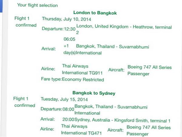 Flights book 5 days in Thailand then straight to oz