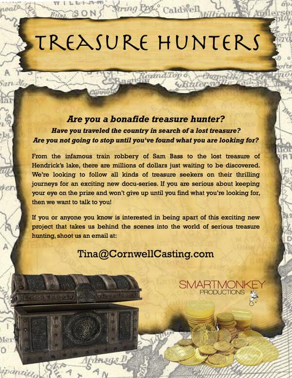 SmartmonkeyProd's tweet image. NEW #CASTING: Seeking serious #Treasure Hunters for a new Docu-Series! Email Tina@CornwellCasting.com for more info.