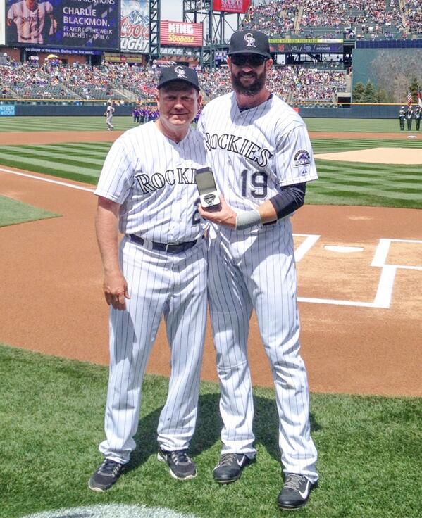Rockies's tweet photo. Before today's game, @Chuck_Nazty received his NL Player of the Week Award, a sweet new watch. #FearTheBeard http://t.co/bpbHgelczF