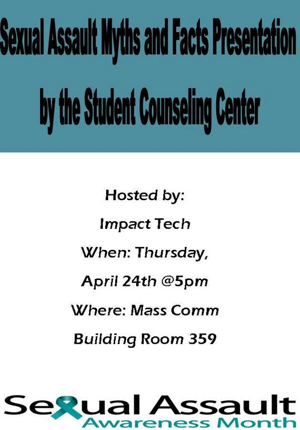 Join us tomorrow for a presentation tomorrow about the myths and facts surrounding Sexual Assault. <a href="/TTUStudentOrgs/">TTU Student Orgs</a>
