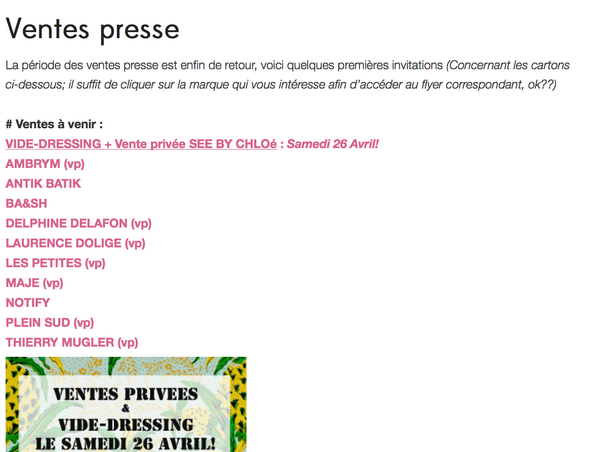 marieluvpink's tweet photo. ★ #VentesPresse ★
Mise à jour planning dont Ba&Sh, Antik Batik et même Delphine Delafon
➤ http://t.co/BkIOvOB4Qe
-- http://t.co/TMDK65jZi1
