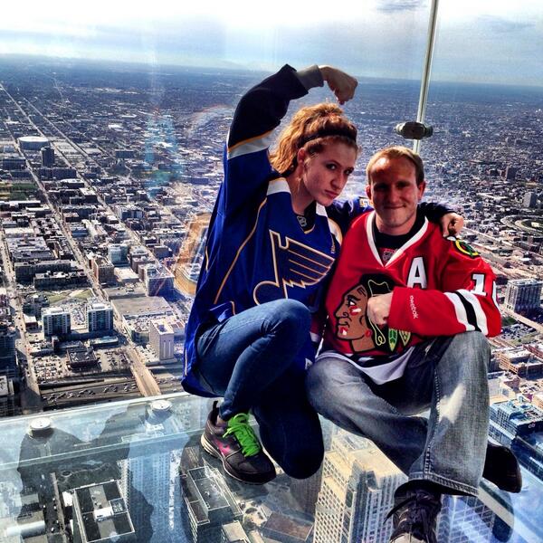 NHL's tweet image. These two are taking rivalry to new heights at @SkydeckChicago. #BecauseItsTheCup