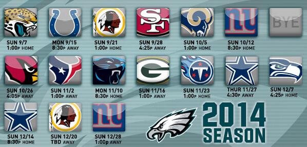 Here it is, the Philadelphia #Eagles 2014 regular season schedule: phieagl.es/ZCKre3