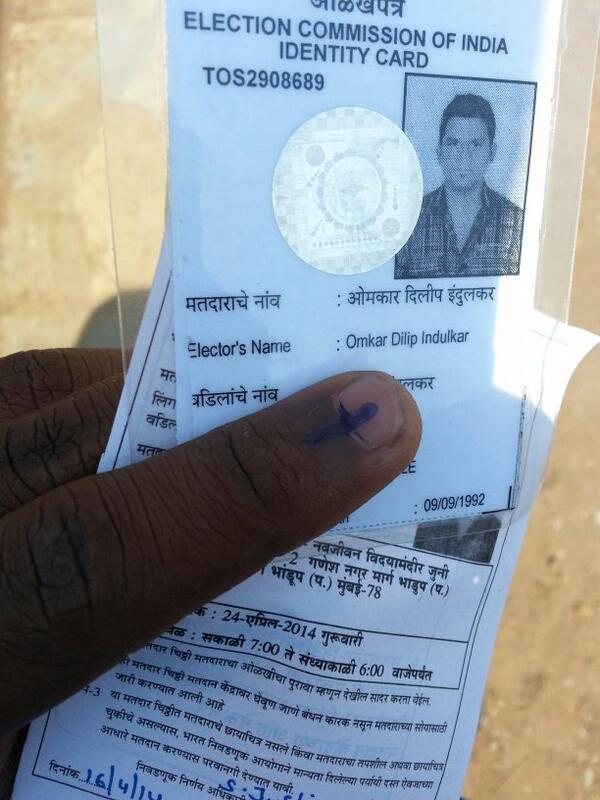 omkar776's tweet photo. My 1st vote.. my vote for change http://t.co/T8L2owxIIb