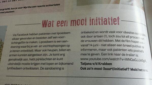 Nu in de #margriet een stukje over de #lipoedeem #voorlichtingsfilm #top <a href="/NLNetwerk/">NLNet</a>