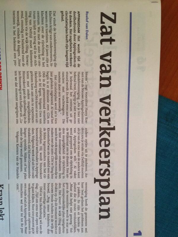 Vandaag 12 april 2014 in het Dagblad van het Noorden pagina 15 Regiokatern. Gaat verkeerscirculatieplan op de schop?