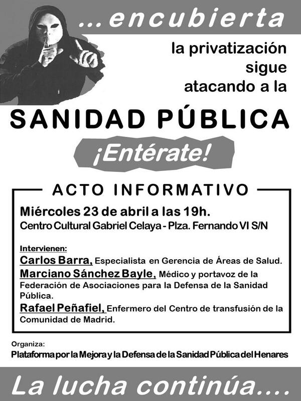 <a href="/poveda_platafor/">Hospital V.Poveda</a> Acto Informativo en Defensa de la Sanidad Pública y x denunciar su privatización encubierta 23Abril