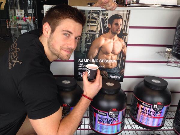 alexcrockford's tweet photo. Double trouble! Strawberry diet protein yum! Who wants a taste? #reflexLIVE @ReflexNutrition @lky7s happening now! http://t.co/86VBm4t253