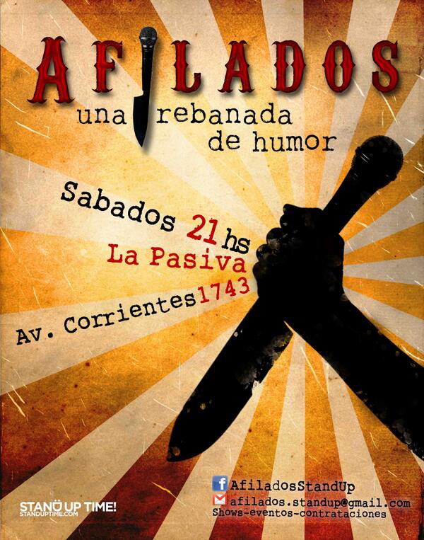 Hoy 21hs Afilados en La Pasiva, Av. Corrientes 1743 CABA. Reservas: afilados.standup@gmail.com <a href="/StandUpTime/">Stand Up Time!</a>