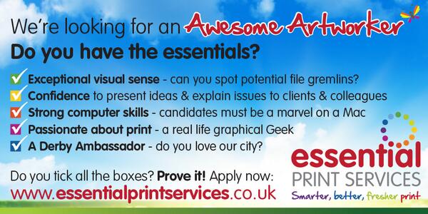 essentialprint's tweet photo. Are you an Awesome Artworker? We're recruiting #RT http://t.co/Q9CIXr4IM2
