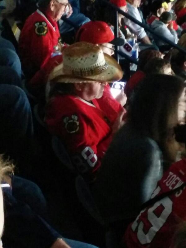 PredFans's tweet photo. there's "visiting fans in cowboy hats" , then there's "visiting male fans in women's cowboy hats (w/ ponytail)" http://t.co/Ew6nDLCx1J
