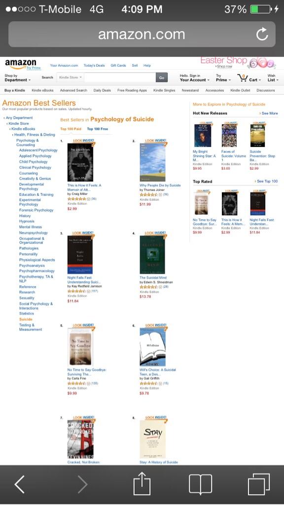 KevinHinesStory's tweet image. @KevinHinesStory: #7 IN PSYCHOLOGY OF SUICIDE CATEGORY ON AMAZON 4/12/14 #THANKS4THESUPPORT #MENTALHEALTHMATTERSMOST